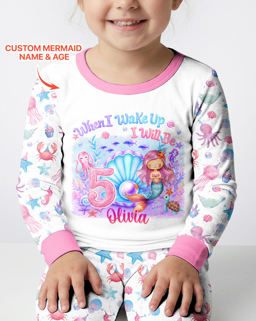 Personalized When I Wake Up I Will Be Mermaid Birthday Bamboo Two Piece Long Sleeve Pajama Set