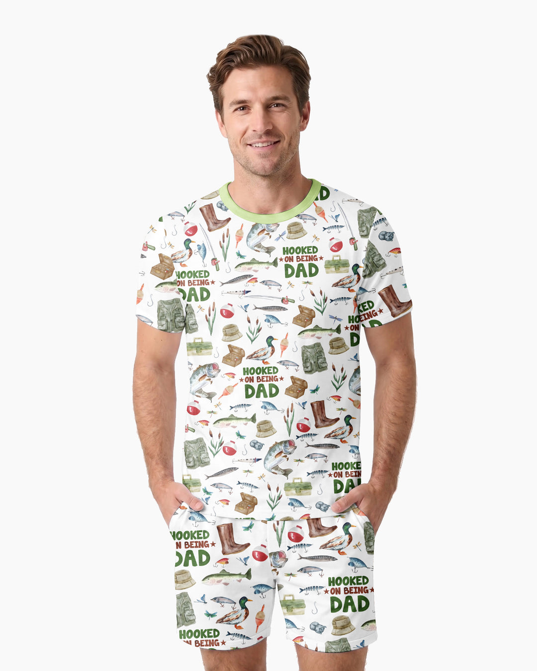 Hooked The Best Dad Daddy & Me Matching Bamboo Men Short Sleeve Short Pajama Set