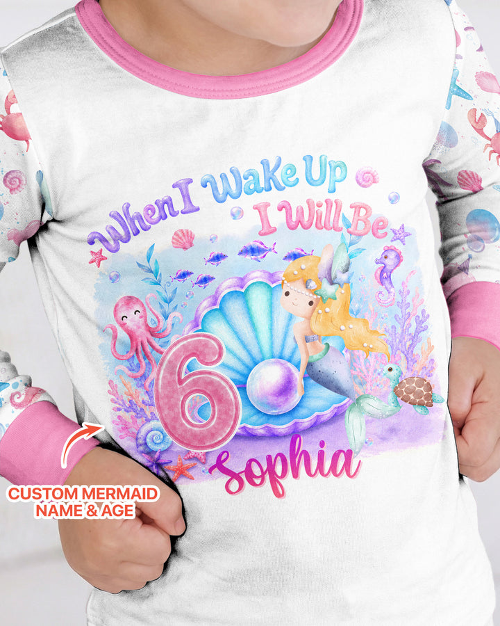 Personalized When I Wake Up I Will Be Mermaid Birthday Bamboo Two Piece Long Sleeve Pajama Set