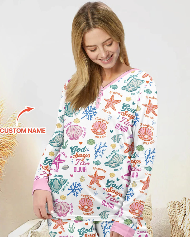 Coastal God Says I Am Custom Name Bamboo Women Pajama Set