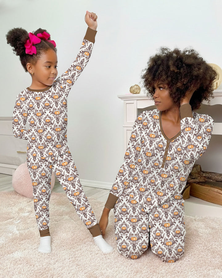 Pumpkin Toile Family Matching Bamboo Women Pajama Set