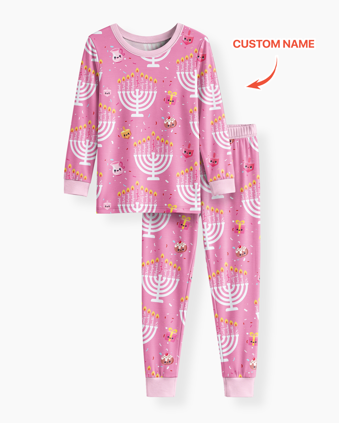 Custom Name Hannukkah Menorah Family Matching Bamboo Two Piece Long Sleeve Pajama Set