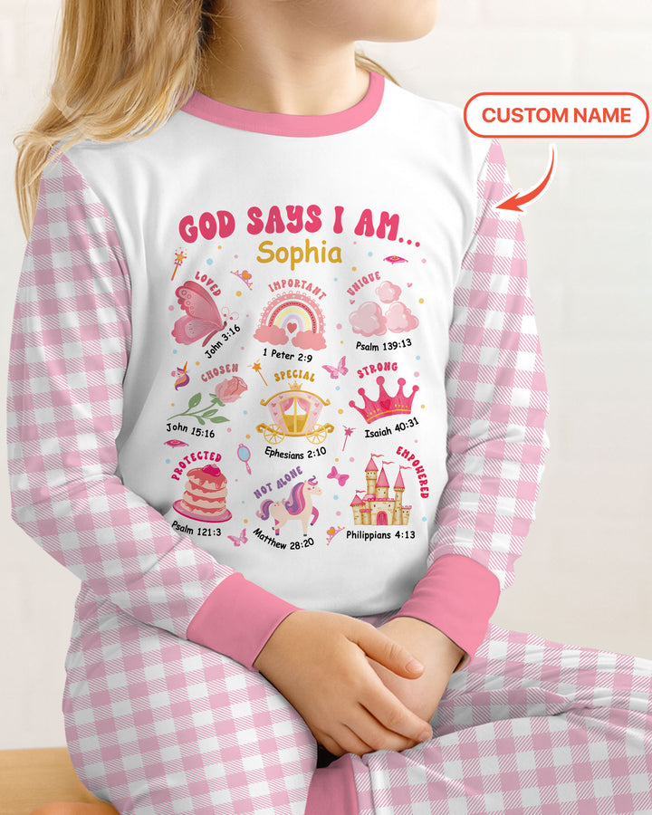 Personalized God Says I Am Girl Bamboo Two Piece Long Sleeve Pajama Set