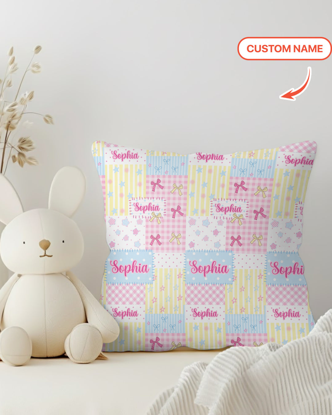 Custom Name Sweet Patchwork Bamboo Pillow Case