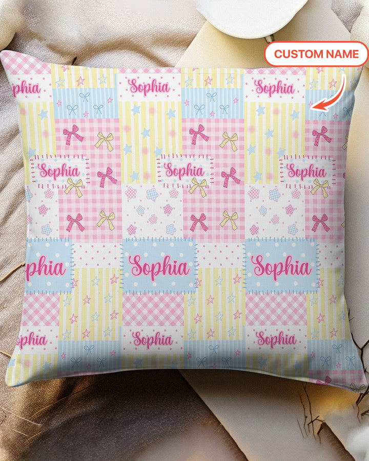 Custom Name Sweet Patchwork Bamboo Pillow Case