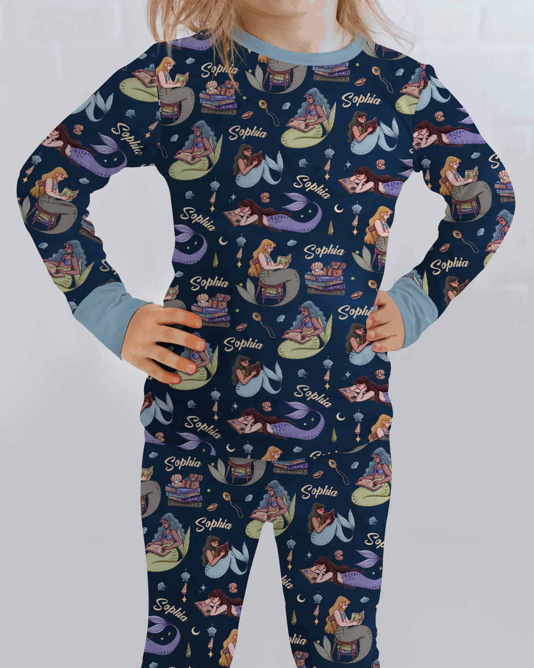 Mermaid Reads Bamboo Two Piece Long Sleeve Pajama Set
