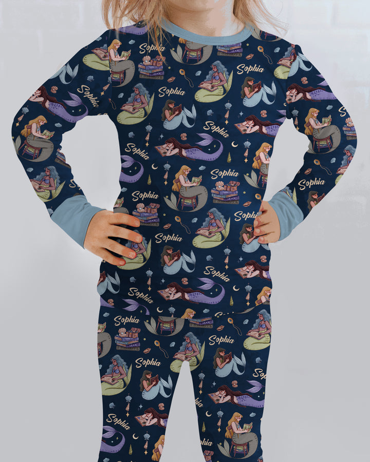 Mermaid Reads Bamboo Two Piece Long Sleeve Pajama Set