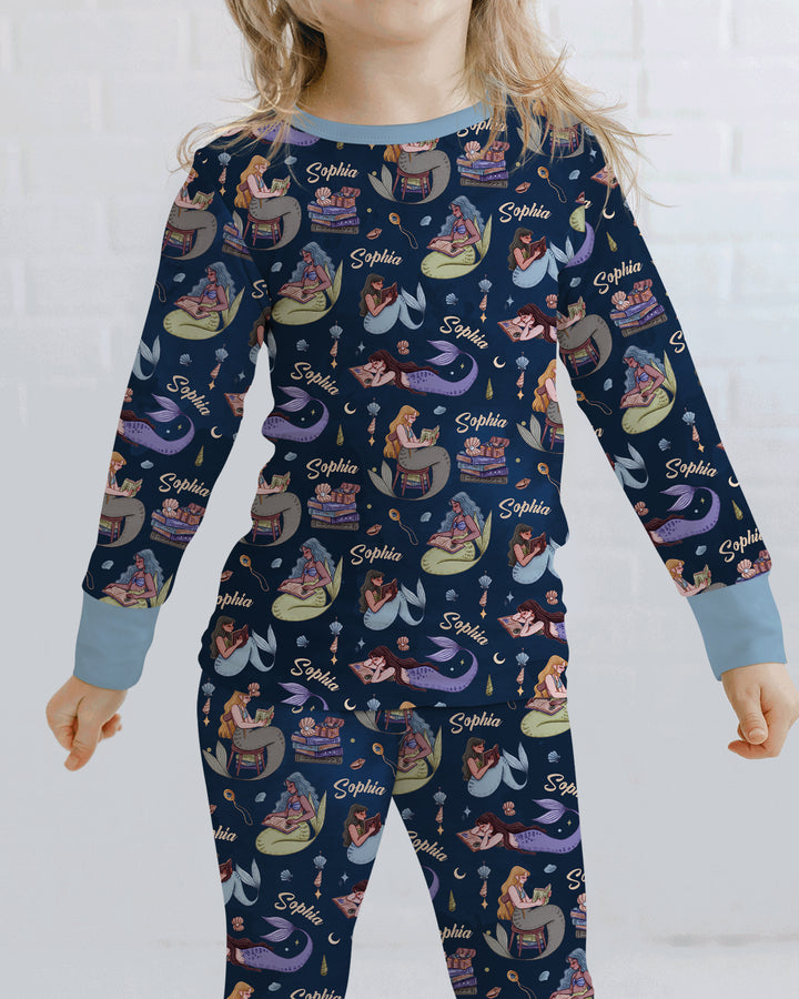 Mermaid Reads Bamboo Two Piece Long Sleeve Pajama Set