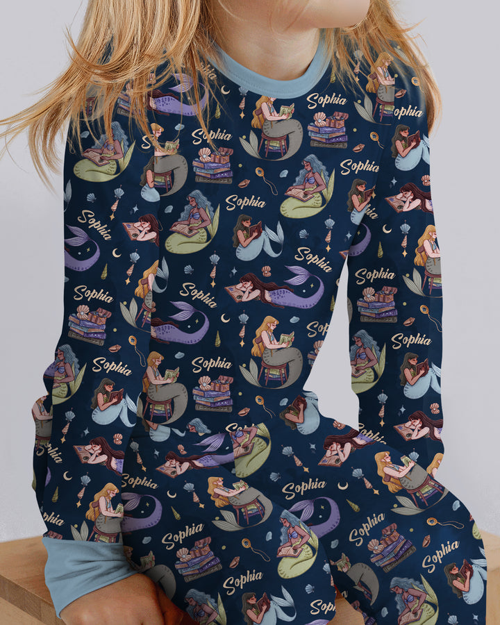 Mermaid Reads Bamboo Two Piece Long Sleeve Pajama Set