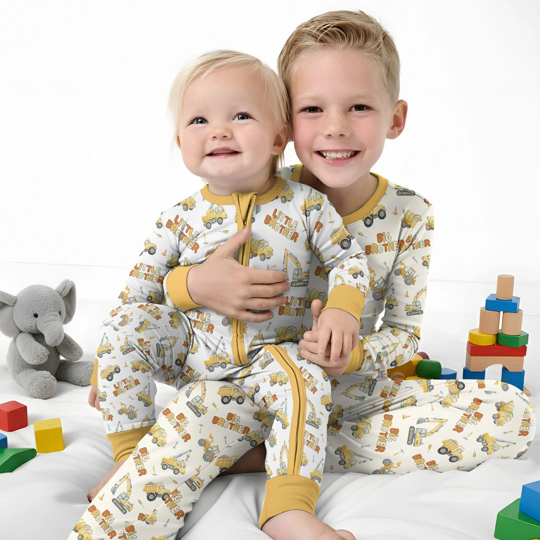 Custom Construction Matching Sibling Bamboo Two Piece Long Sleeve Pajama Set