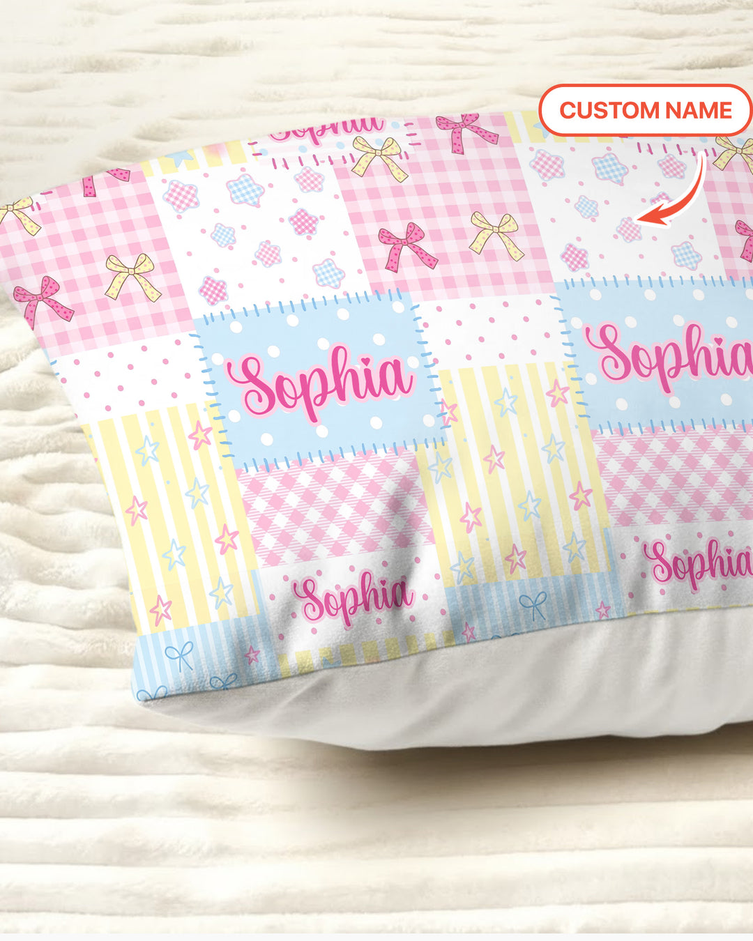Custom Name Sweet Patchwork Bamboo Pillow Case