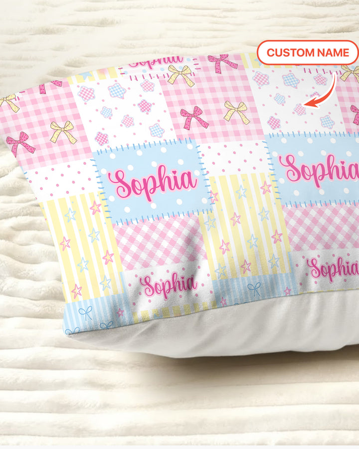 Custom Name Sweet Patchwork Bamboo Pillow Case