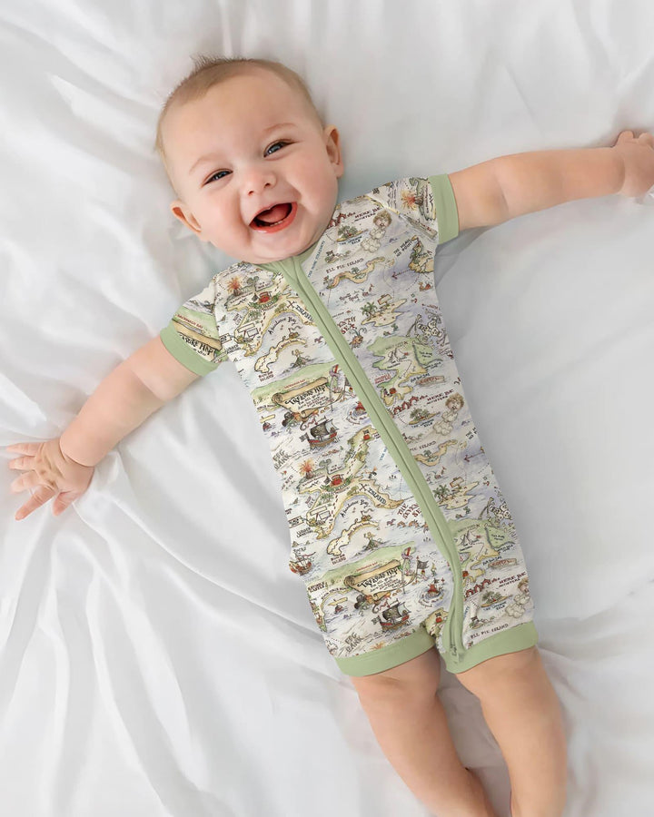 Pirate Treasure Map Daddy & Baby Matching Bamboo Shorty Zippy