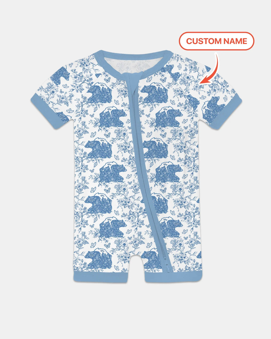 Custom Name Mama Bear Toile Bamboo Shorty Zippy