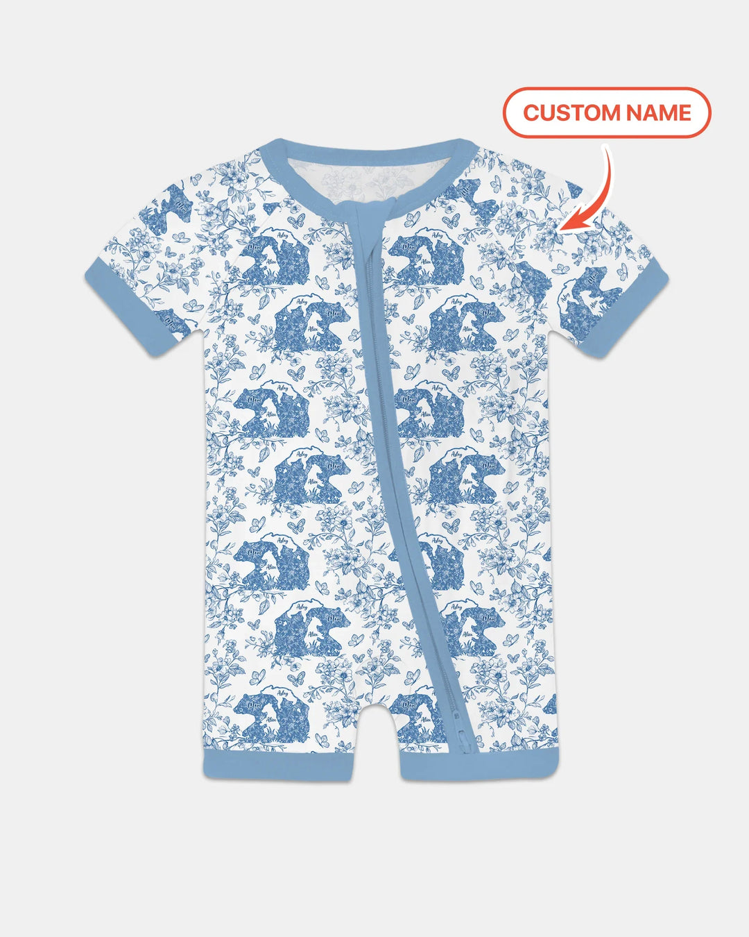 Custom Name Mama Bear Toile Bamboo Shorty Zippy