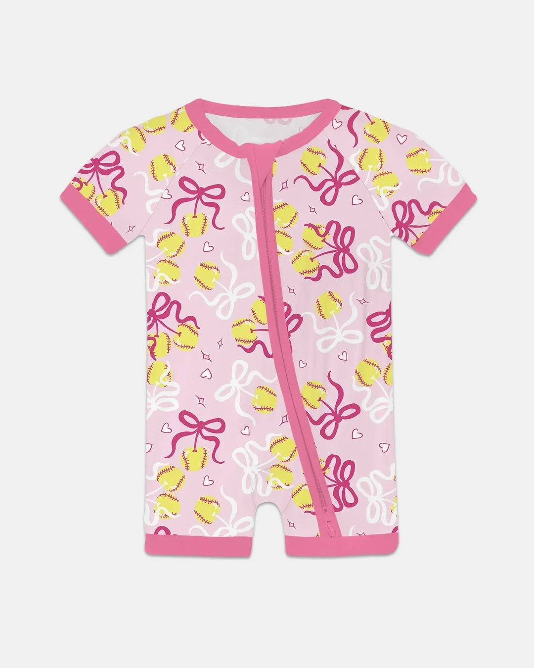 Softball Cherry Mom And Girl Matching Bamboo Shorty Zippy
