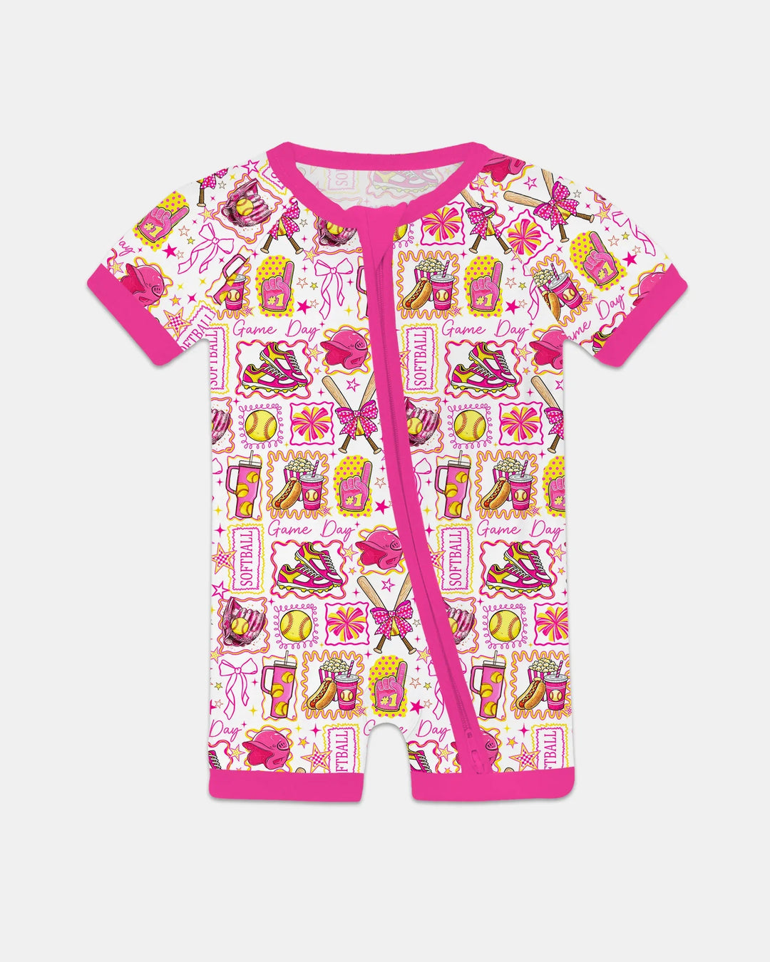 Pink Softball Game Day Bamboo Shorty Zippy