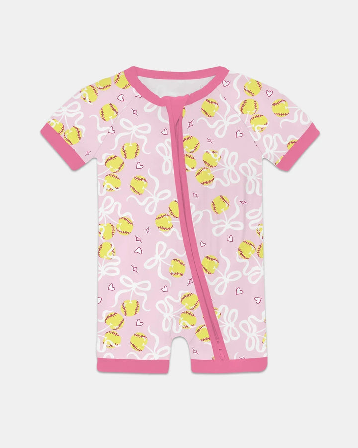 Softball Cherry Mom And Girl Matching Bamboo Shorty Zippy