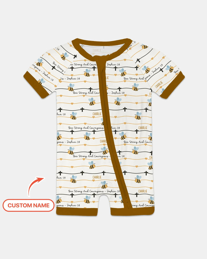 Bee Strong And Courageous Custom Name Bamboo Shorty Zippy
