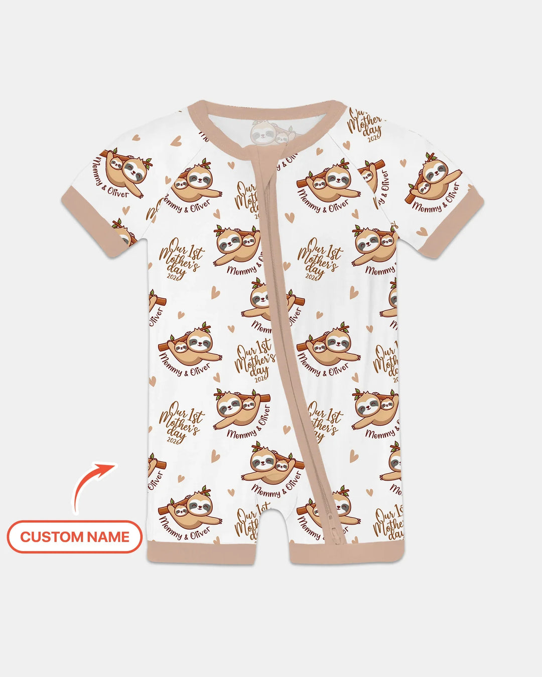 Custom Name Mama & Baby Sloth – Our First Mother’s Day 2026 Bamboo Shorty Zippy