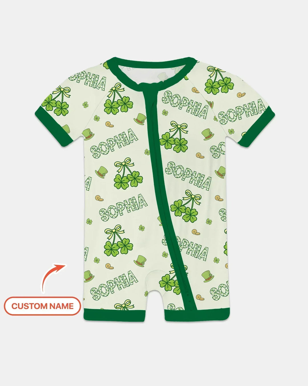 Custom Name Lucky Little Shamrock Bamboo Shorty Zippy