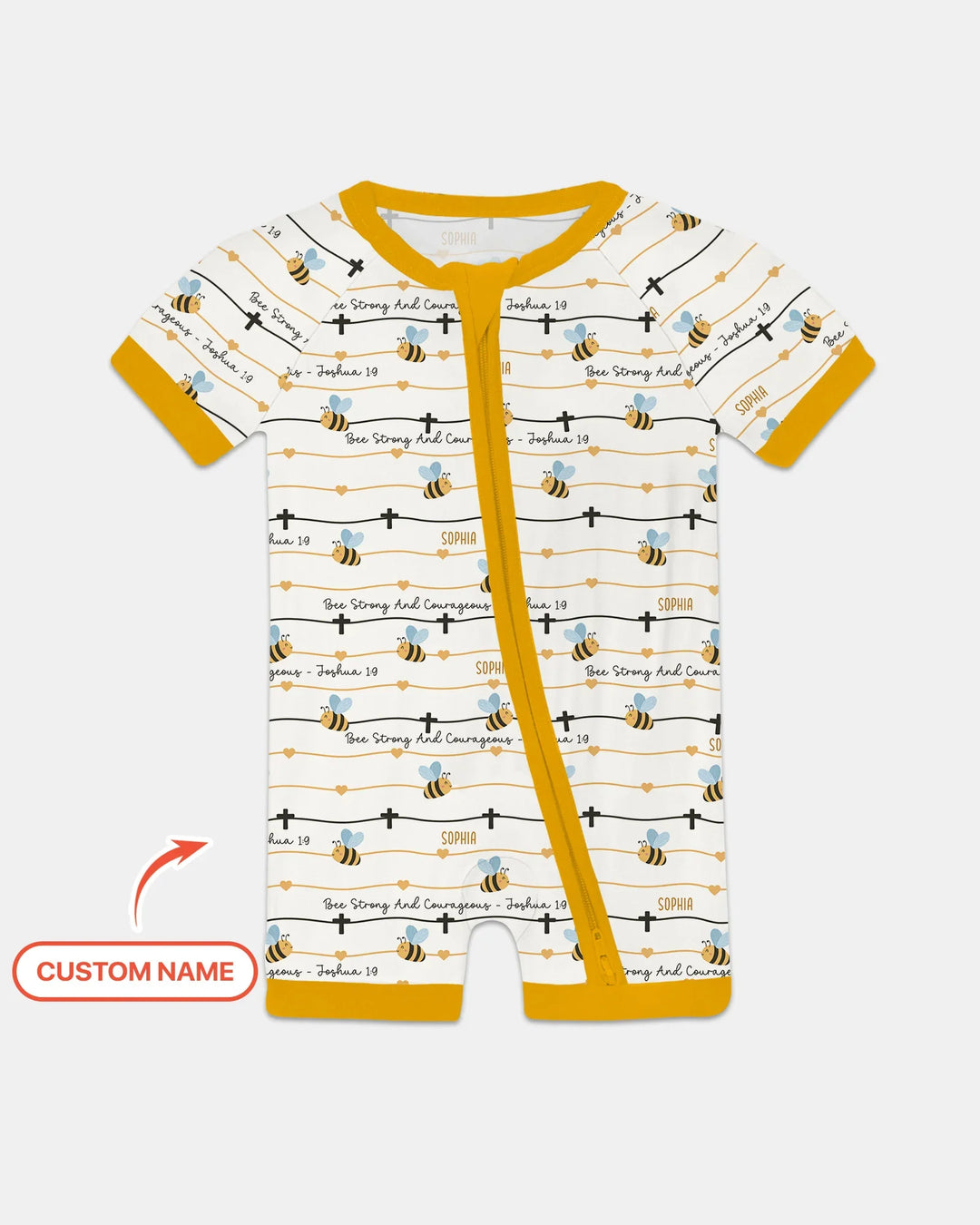 Bee Strong And Courageous Custom Name Bamboo Shorty Zippy