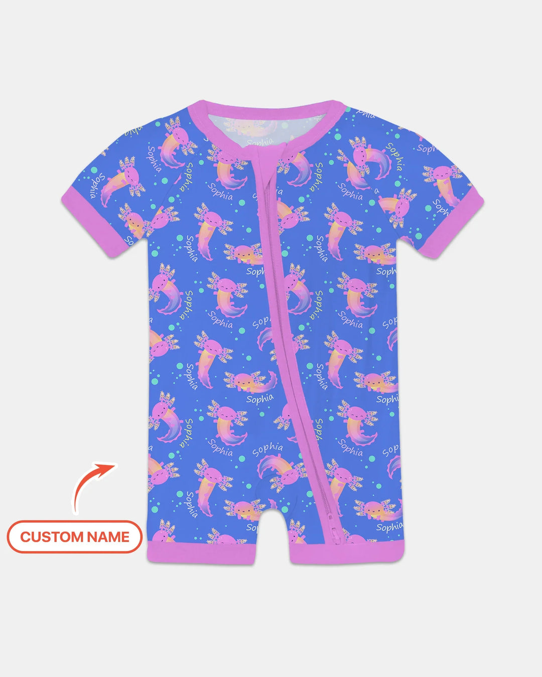 Axolotl Glow Custom Name Bamboo Shorty Zippy