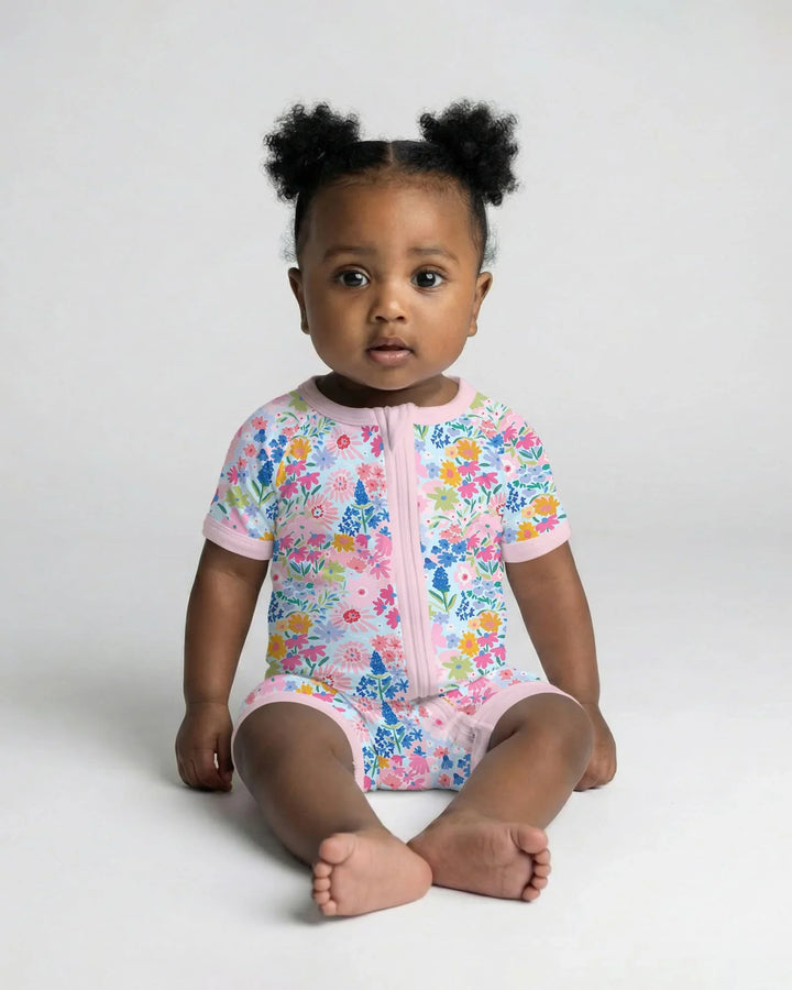 Little Flower Garden Matching Bamboo Shorty Zippy