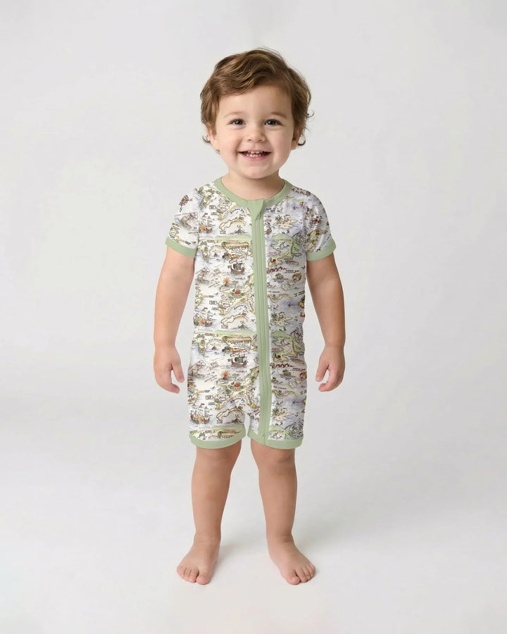 Pirate Treasure Map Daddy & Baby Matching Bamboo Shorty Zippy